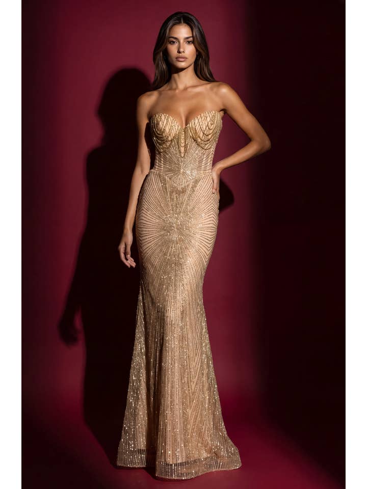 Kos Couture Robe Longue Sirène Pailletée Bustier Femme