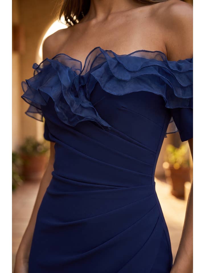 Kos Couture Robe Longue Épaules Dénudées à Volants Femme