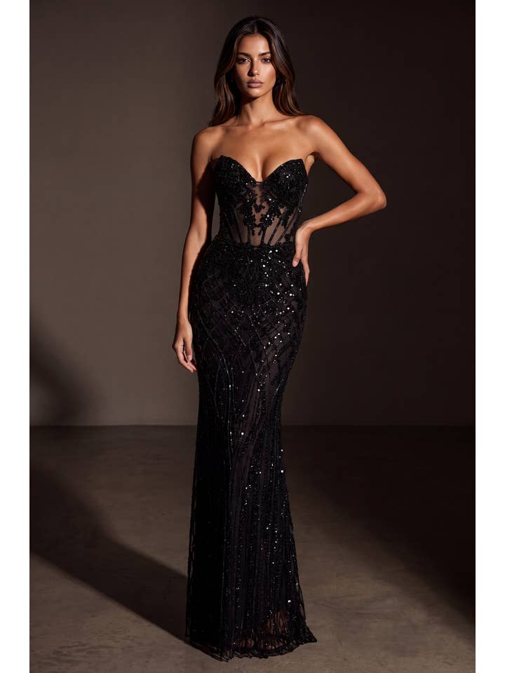 Robe de Soirée Formelle Moulante à Corset et Perles