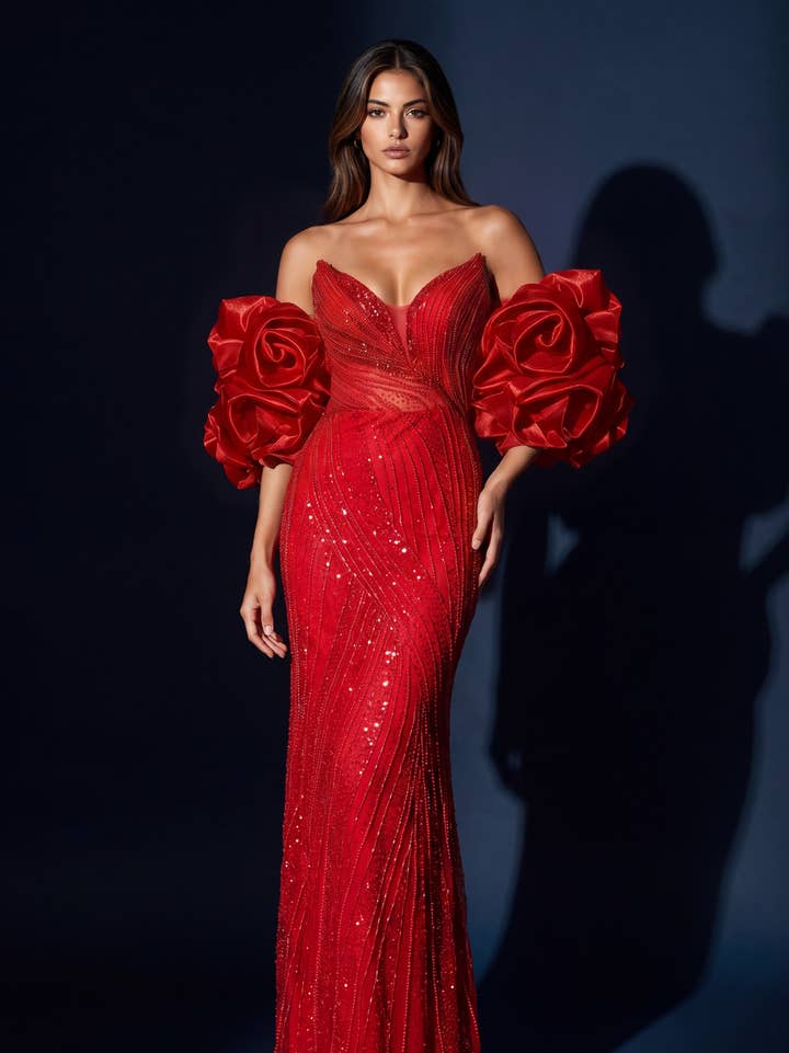 Kos Couture Robe de Soirée Longue Sirène à Paillettes Femme