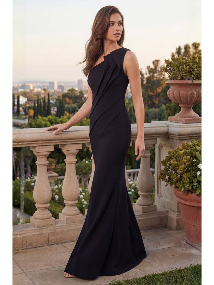 Robe de Soirée Longue Formelle Asymétrique à Buste Plissé
