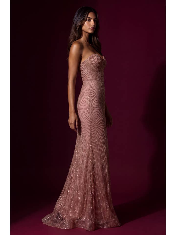 Kos Couture Robe Longue Sirène Pailletée Bustier Femme