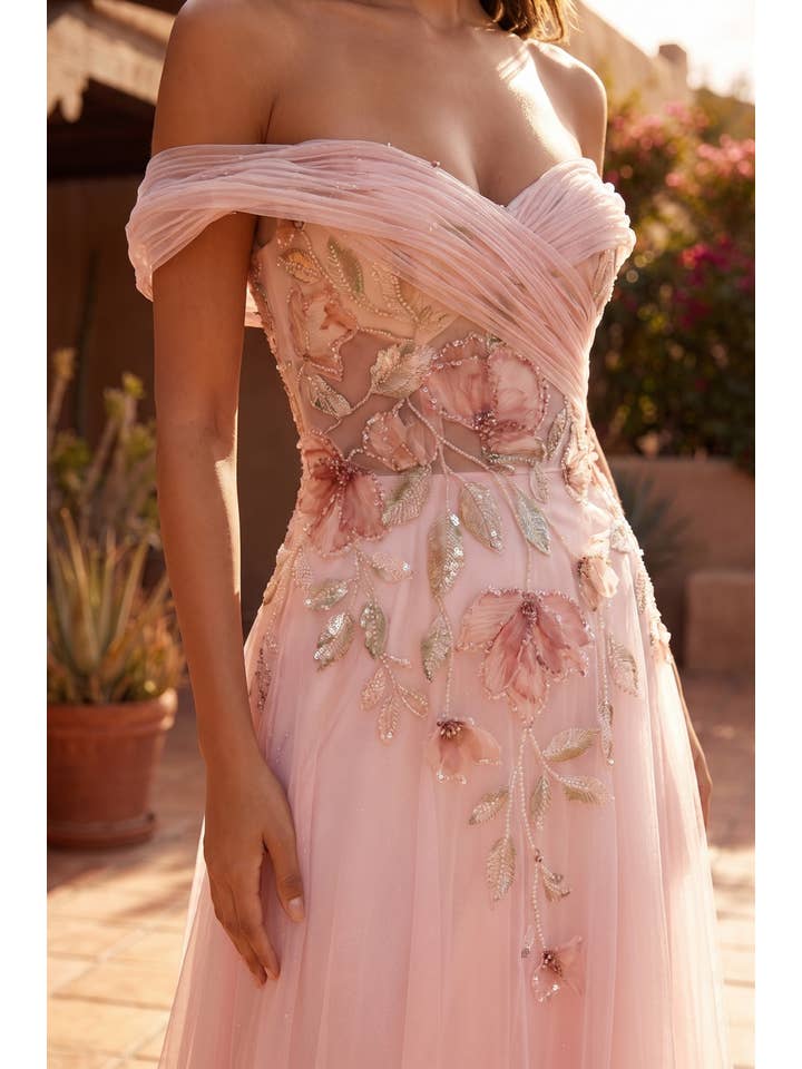 Robe Trapèze Habillée en Tulle à Appliques Florales
