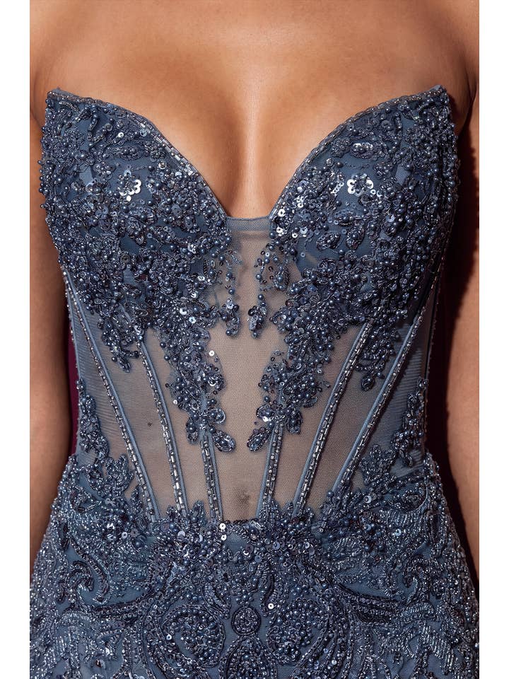 Robe de Soirée Formelle Moulante à Corset et Perles