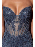 Robe de Soirée Formelle Moulante à Corset et Perles