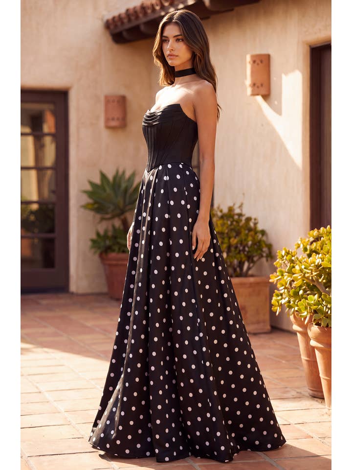 Robe de Bal Longue Bustier à Pois