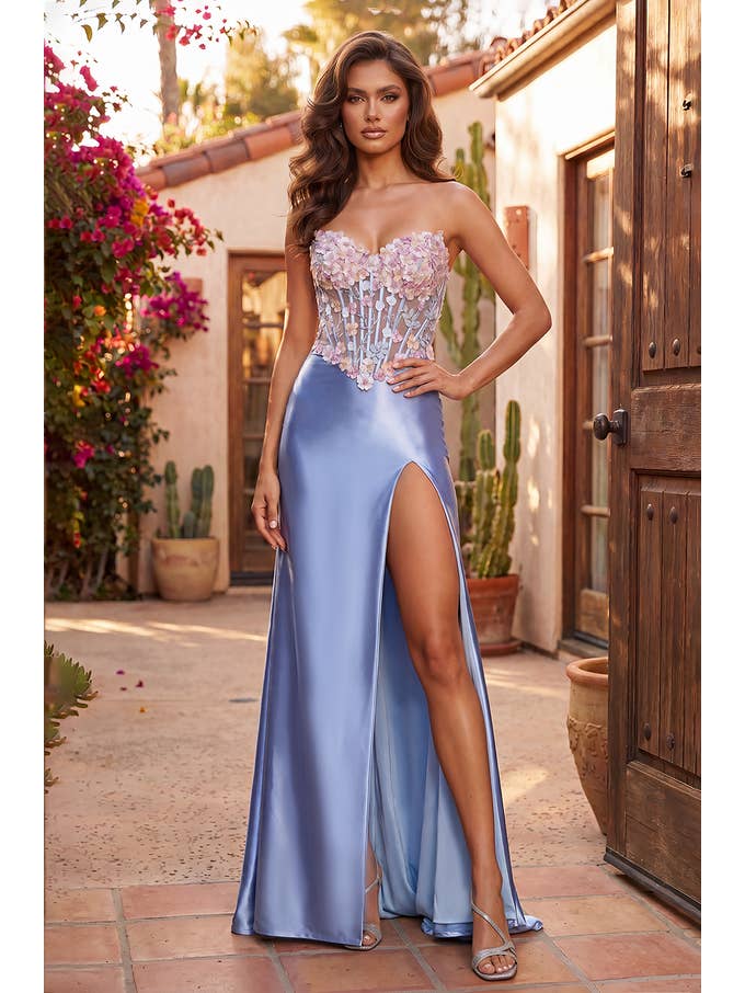 Robe de Bal Longue Formelle Corset Ajustée en Satin Stretch Vente en Gros