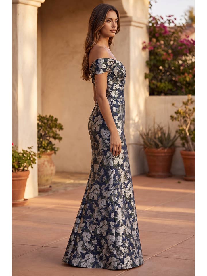 Robe Trompette à Épaules Dénudées à Motif Floral