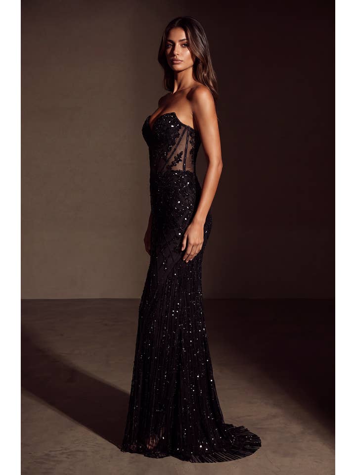 Robe de Soirée Formelle Moulante à Corset et Perles