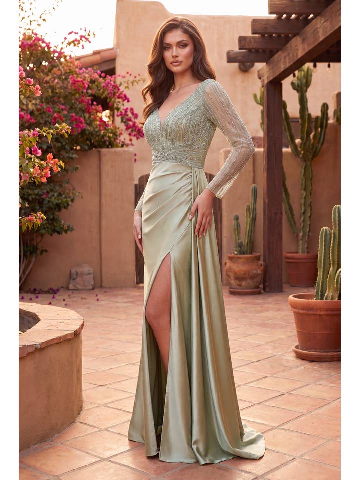 Kos Couture Robe Longue de Soirée Ajustée Manches Longues Femme