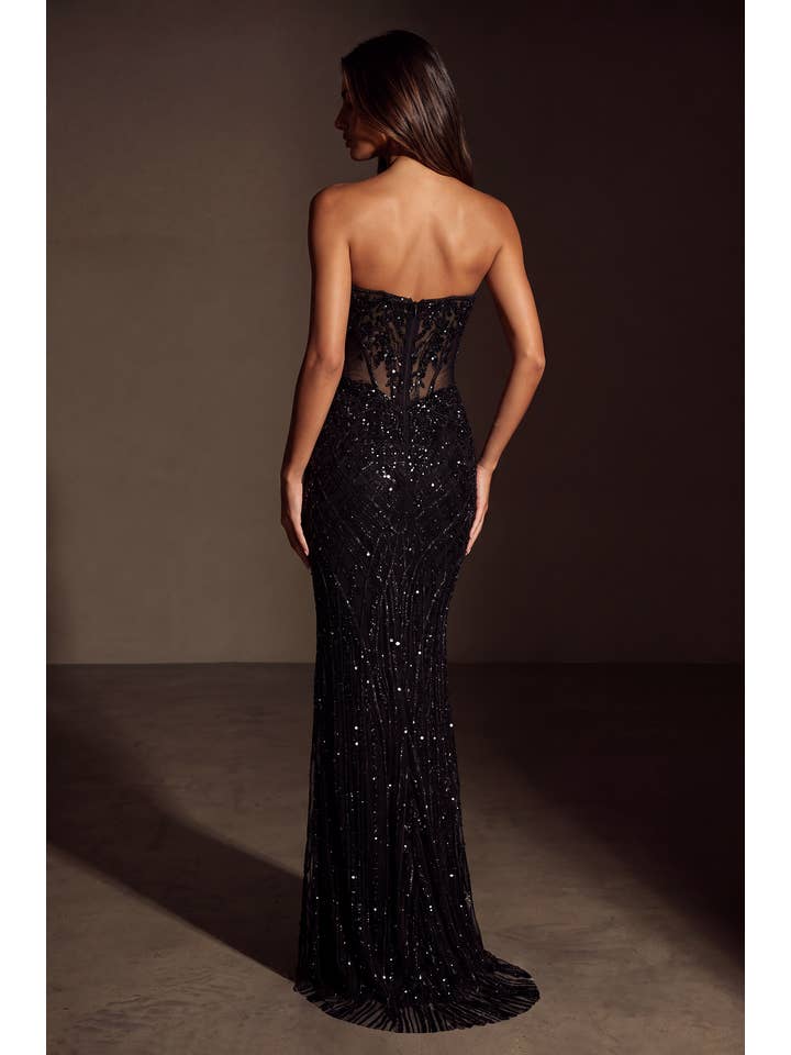 Robe de Soirée Formelle Moulante à Corset et Perles