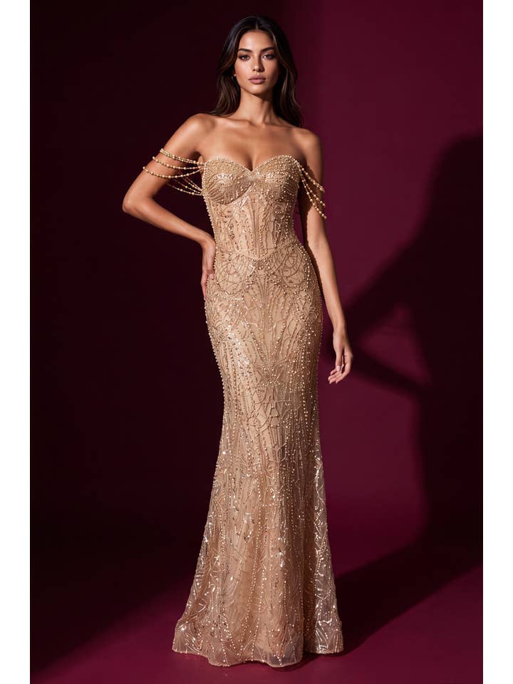 Robe de Soirée Sirène Corset Transparent Épaules Dénudées Perles