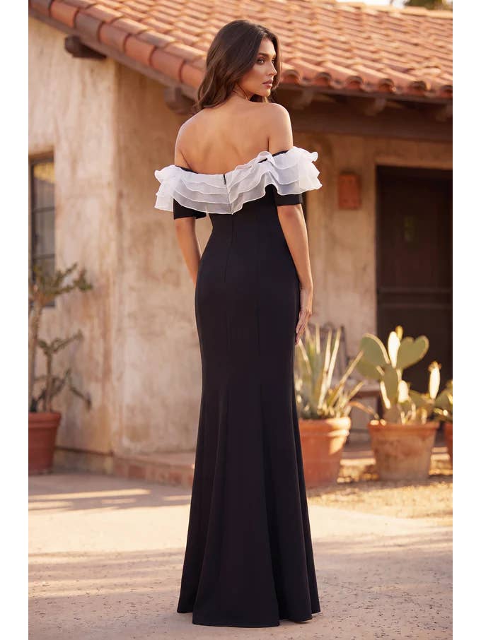 Kos Couture Robe Longue Épaules Dénudées à Volants Femme