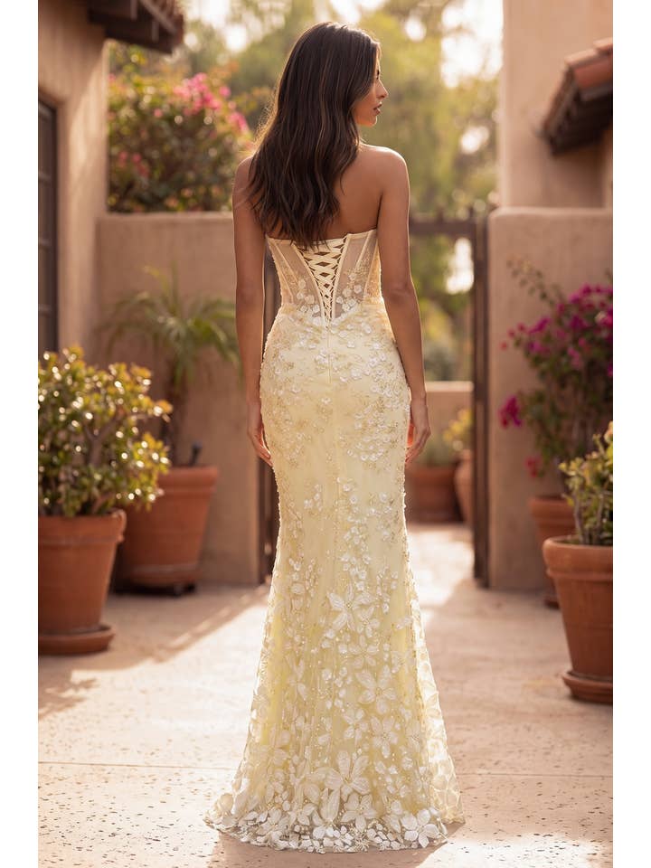 Robe Formelle Bustier de Bal avec Corset Brodé Floral