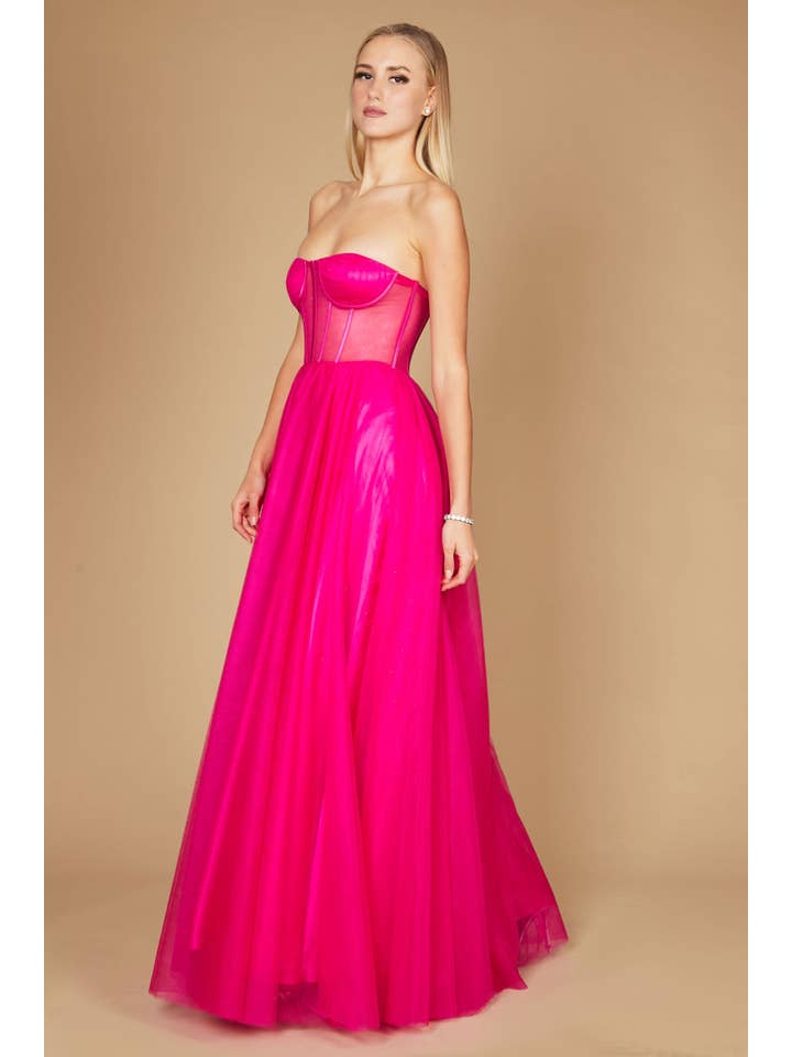 Robe de Bal en Tulle Longue Sans Bretelles Trapèze avec Corset