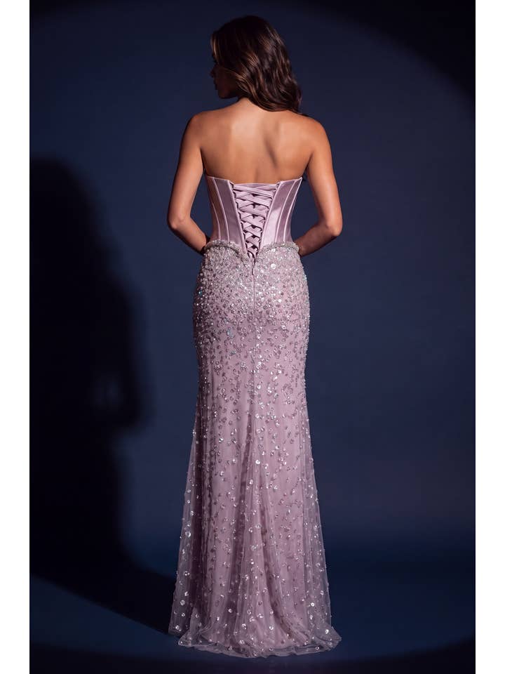 Robe de Soirée Formelle Longue Couture Ajustée Corset Perlé