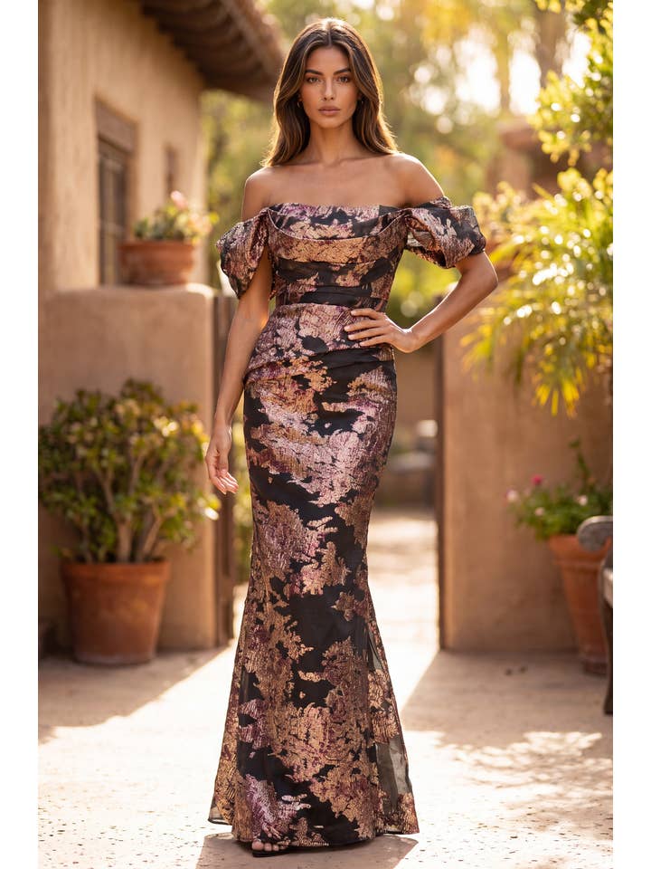 Kos Couture Robe Longue de Soirée Épaules Dénudées Femme
