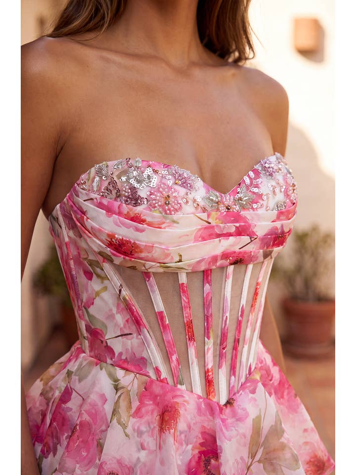 Robe Courte de Soirée Corset à Imprimé Floral Pour Bal de Promo