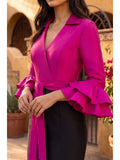 Robe de Soirée Formelle Col en V Manches Longues à Volants