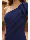 Robe de Soirée Longue Formelle Asymétrique à Buste Plissé